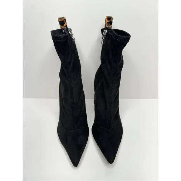 SCHUTZ Boots Womens Size 5B Black Suede Sock Bootie Pointed Toe Heels