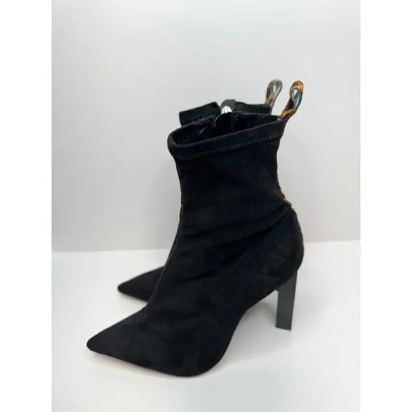 SCHUTZ Boots Womens Size 5B Black Suede Sock Bootie Pointed Toe Heels