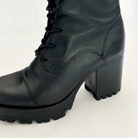 Schutz Jeannie Chunky Black Leather Ankle Boots Goth Platform, 6.5 Grunge Laceup