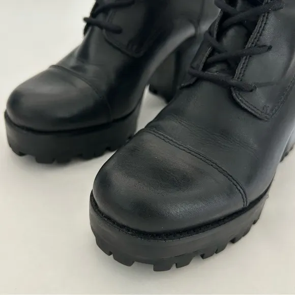 Schutz Jeannie Chunky Black Leather Ankle Boots Goth Platform, 6.5 Grunge Laceup