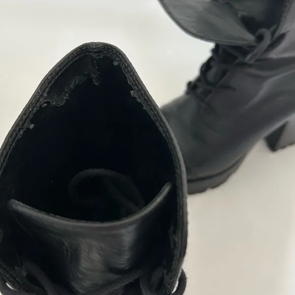 Schutz Jeannie Chunky Black Leather Ankle Boots Goth Platform, 6.5 Grunge Laceup