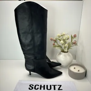 Schutz Maryana Lo Boot Leather Black Knee High Boots Pointed Toe Women's US 8 B