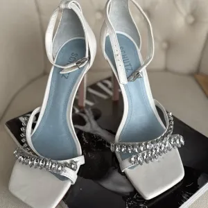 Schutz White Embellished Women's Sandals