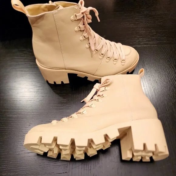Schutz Women's Xayane Lace Up Heeled Leather Boots| Spring Beige| Sz 10B| NWOT🖤