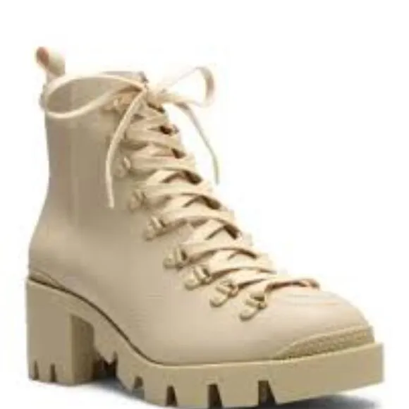Schutz Women's Xayane Lace Up Heeled Leather Boots| Spring Beige| Sz 10B| NWOT🖤