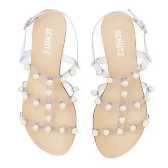 Schutz Yarin studded pearl jelly flats NWOB