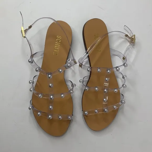 Schutz Yarin studded pearl jelly flats NWOB