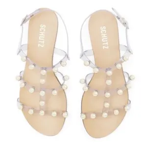 Schutz Yarin studded pearl jelly flats NWOB