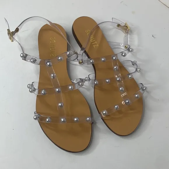 Schutz Yarin studded pearl jelly flats NWOB