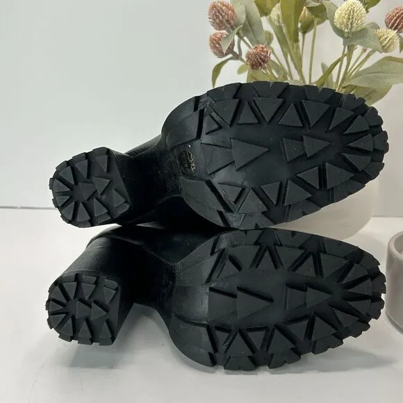 Schutz Zhara Leather Boots Faux Fur Lined Block Heel Black Women's US 7B NWOB