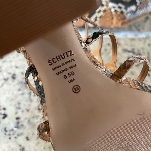 Schutz Womens Snakeskin Print Leather Caged Gladiator Julianna Sandals Tan 9.5