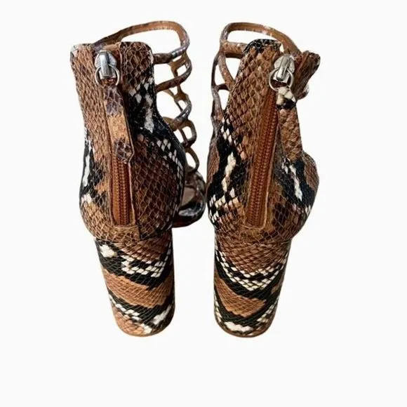 Schutz Womens Snakeskin Print Leather Caged Gladiator Julianna Sandals Tan 9.5