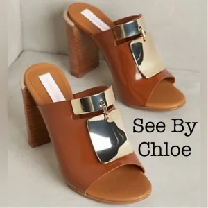 See By Chloe Anita Mule Leather Sandals Size 38