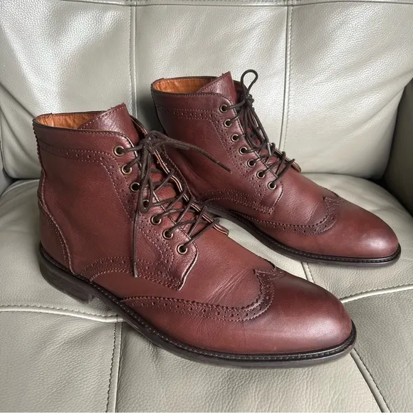 Selected Homme Grant Wingtip Leather Dress Boot Sz 12 Lace Up Brown Classic