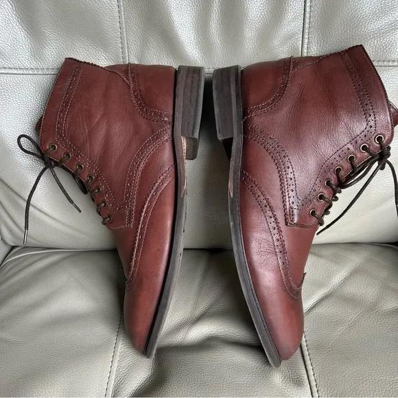 Selected Homme Grant Wingtip Leather Dress Boot Sz 12 Lace Up Brown Classic
