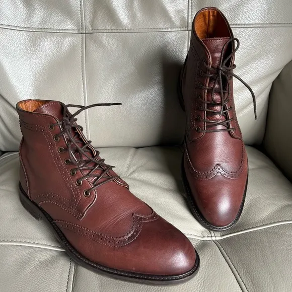 Selected Homme Grant Wingtip Leather Dress Boot Sz 12 Lace Up Brown Classic