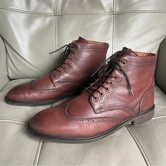 Selected Homme Grant Wingtip Leather Dress Boot Sz 12 Lace Up Brown Classic