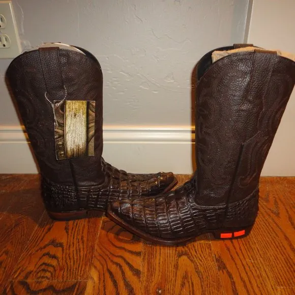 SENOR De Los CIELOS Men's Brown Leather Caiman Pointed Toe Boots Size 6 NWT!!