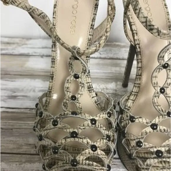 SERGIO ROSSI ANIMAL PRINT STUDDED LEATHER HEELS 37.5