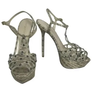 SERGIO ROSSI ANIMAL PRINT STUDDED LEATHER HEELS 37.5