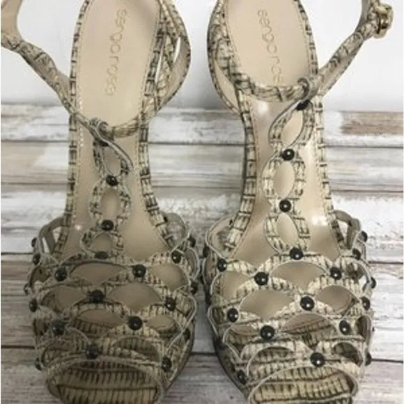SERGIO ROSSI ANIMAL PRINT STUDDED LEATHER HEELS 37.5