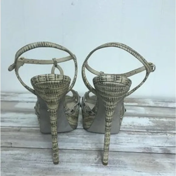 SERGIO ROSSI ANIMAL PRINT STUDDED LEATHER HEELS 37.5