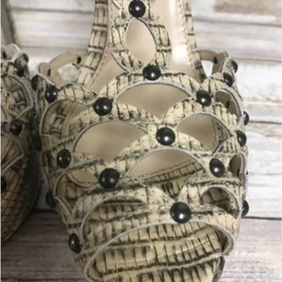 SERGIO ROSSI ANIMAL PRINT STUDDED LEATHER HEELS 37.5