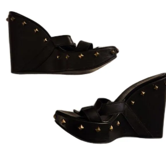 Sergio Rossi Studded Wedge slip on strappy sandal, WMNS 38EU US Size 8