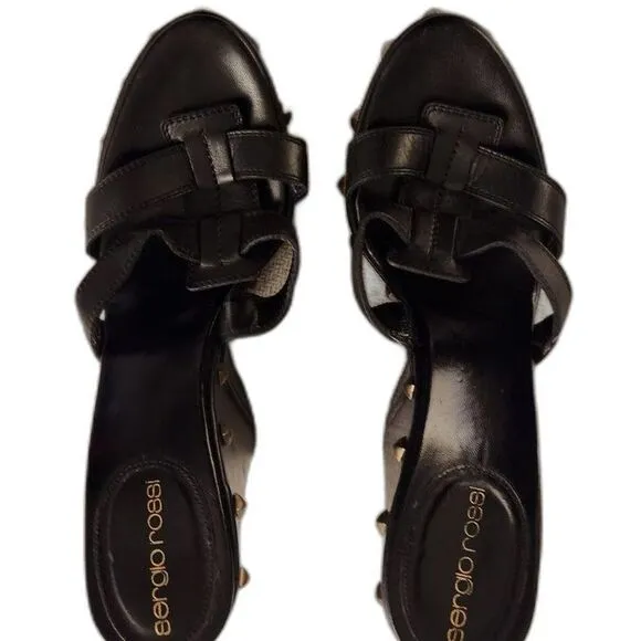 Sergio Rossi Studded Wedge slip on strappy sandal, WMNS 38EU US Size 8