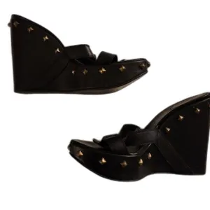 Sergio Rossi Studded Wedge slip on strappy sandal, WMNS 38EU US Size 8