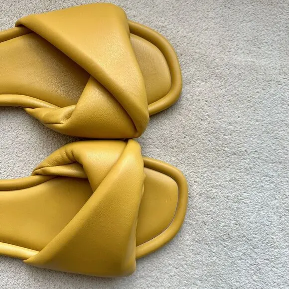 Seychelles Anthropologie Breath of Fresh Air Slide Sandals Mustard Yellow US 8.5