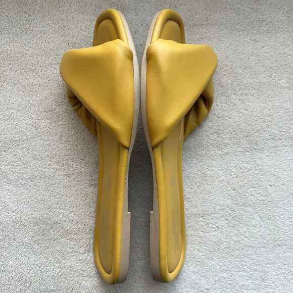 Seychelles Anthropologie Breath of Fresh Air Slide Sandals Mustard Yellow US 8.5