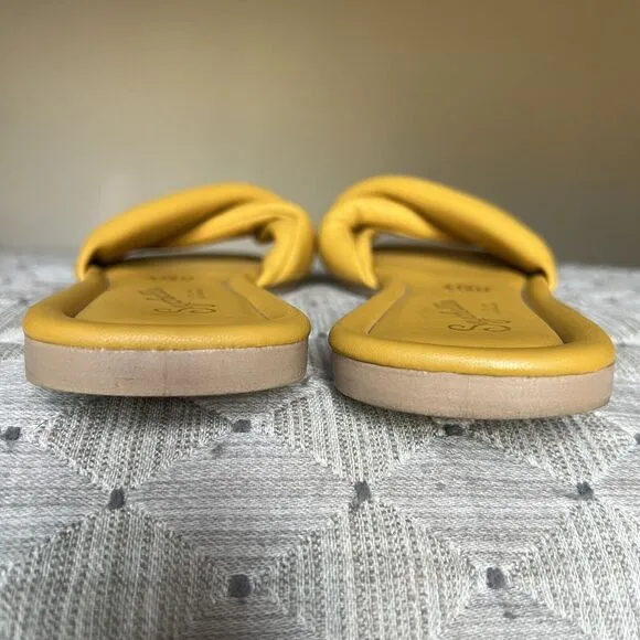Seychelles Anthropologie Breath of Fresh Air Slide Sandals Mustard Yellow US 8.5