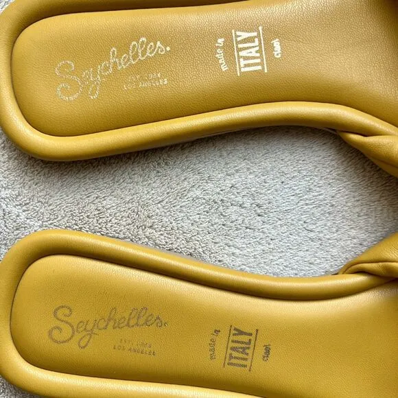 Seychelles Anthropologie Breath of Fresh Air Slide Sandals Mustard Yellow US 8.5