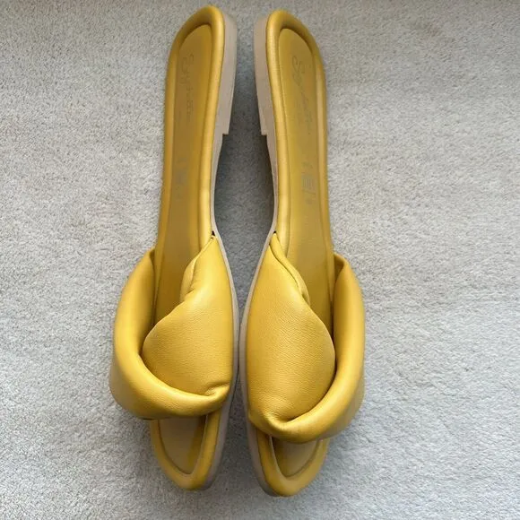 Seychelles Anthropologie Breath of Fresh Air Slide Sandals Mustard Yellow US 8.5