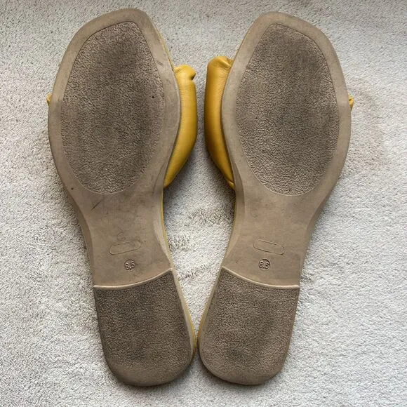 Seychelles Anthropologie Breath of Fresh Air Slide Sandals Mustard Yellow US 8.5