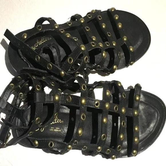 SEYCHELLES HOPE SO NEW $110 6.5 M BLACK STUDDED CAGE GLADIATOR SANDALS HEELS