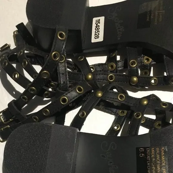 SEYCHELLES HOPE SO NEW $110 6.5 M BLACK STUDDED CAGE GLADIATOR SANDALS HEELS