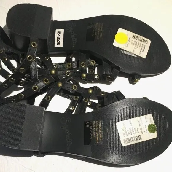SEYCHELLES HOPE SO NEW $110 6.5 M BLACK STUDDED CAGE GLADIATOR SANDALS HEELS