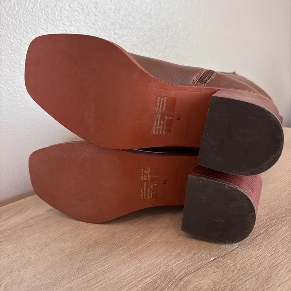 Seychelles Itinerary Block Heel Square Toe Knee High Brown Leather Boot Size 8.5