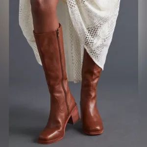 Seychelles Itinerary Block Heel Square Toe Knee High Brown Leather Boot Size 8.5