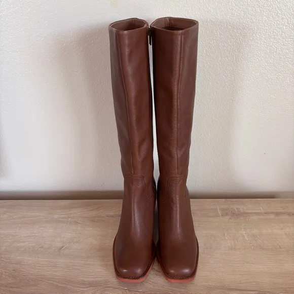 Seychelles Itinerary Block Heel Square Toe Knee High Brown Leather Boot Size 8.5