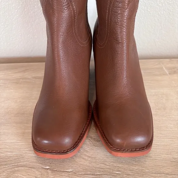 Seychelles Itinerary Block Heel Square Toe Knee High Brown Leather Boot Size 8.5