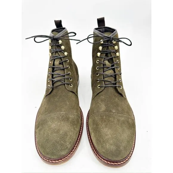 Shoe The Bear Curtis Khaki Green Waxed Suede Leather Lace Up Boots Size 45