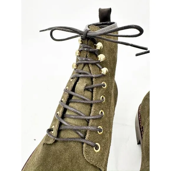 Shoe The Bear Curtis Khaki Green Waxed Suede Leather Lace Up Boots Size 45