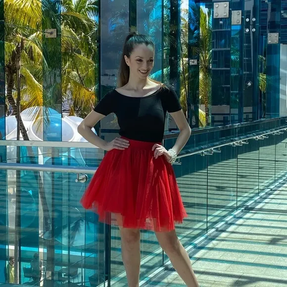 Short Red tutu tulle skirt - size small (fits size 0-8 US)