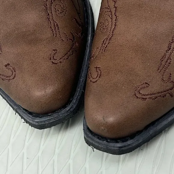Shyanne Boots Girls 5 Western wear Floral Embroidered Pointed Toe Brown Tan Pink