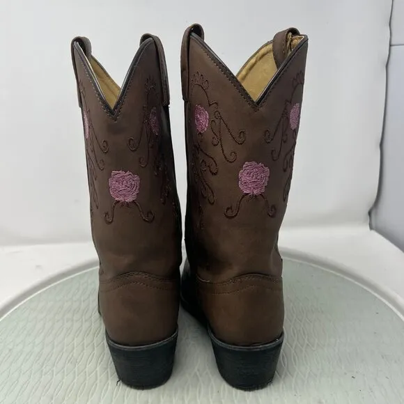 Shyanne Boots Girls 5 Western wear Floral Embroidered Pointed Toe Brown Tan Pink