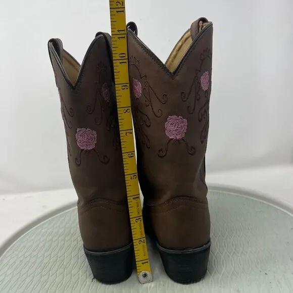 Shyanne Boots Girls 5 Western wear Floral Embroidered Pointed Toe Brown Tan Pink