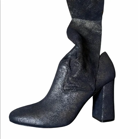 Sigerson Morrison Metallic Sally Sparkling Dark Blue Suede Heel Boots Size 10